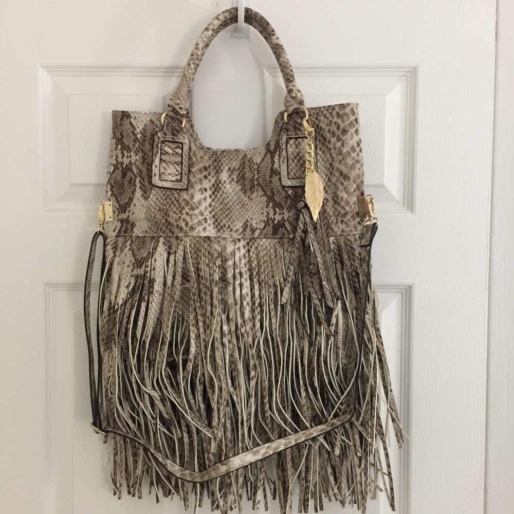 Aldo Faux Snakeskin Handbag Purse Brown & Tan